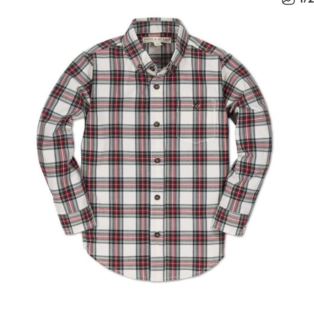 Hope & Henry Organic Cotton Plaid Button-Up Shirt Boys Large Holiday Dress Shirt